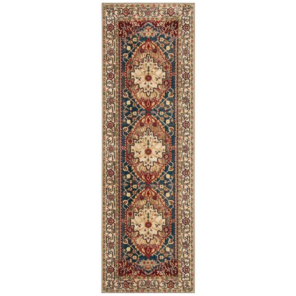 Kashan KSN306 Power Loomed Runner Rug - Ivory/Blue - 2'6"x8' - Safavieh