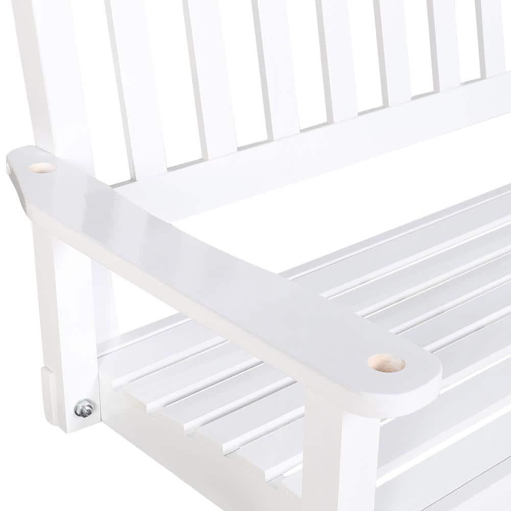 VEIKOUS 2-Seat Outdoor Porch Swing, Hanging Wooden Glider w/Hanging Chains for Patio, Backyard & Garden, White