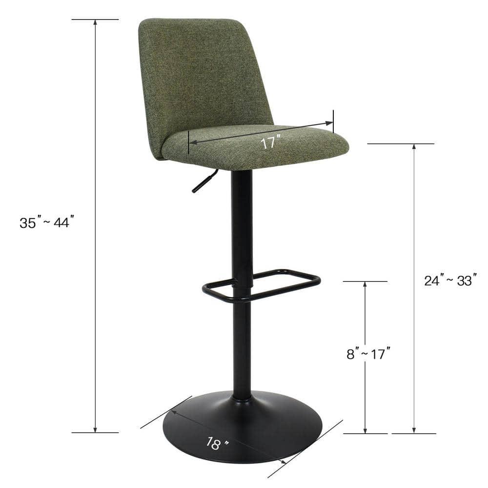 24"-33" Bruno Green Upholstered Swivel Adjustable Height Barstools (Set of 2) -Maison Boucle