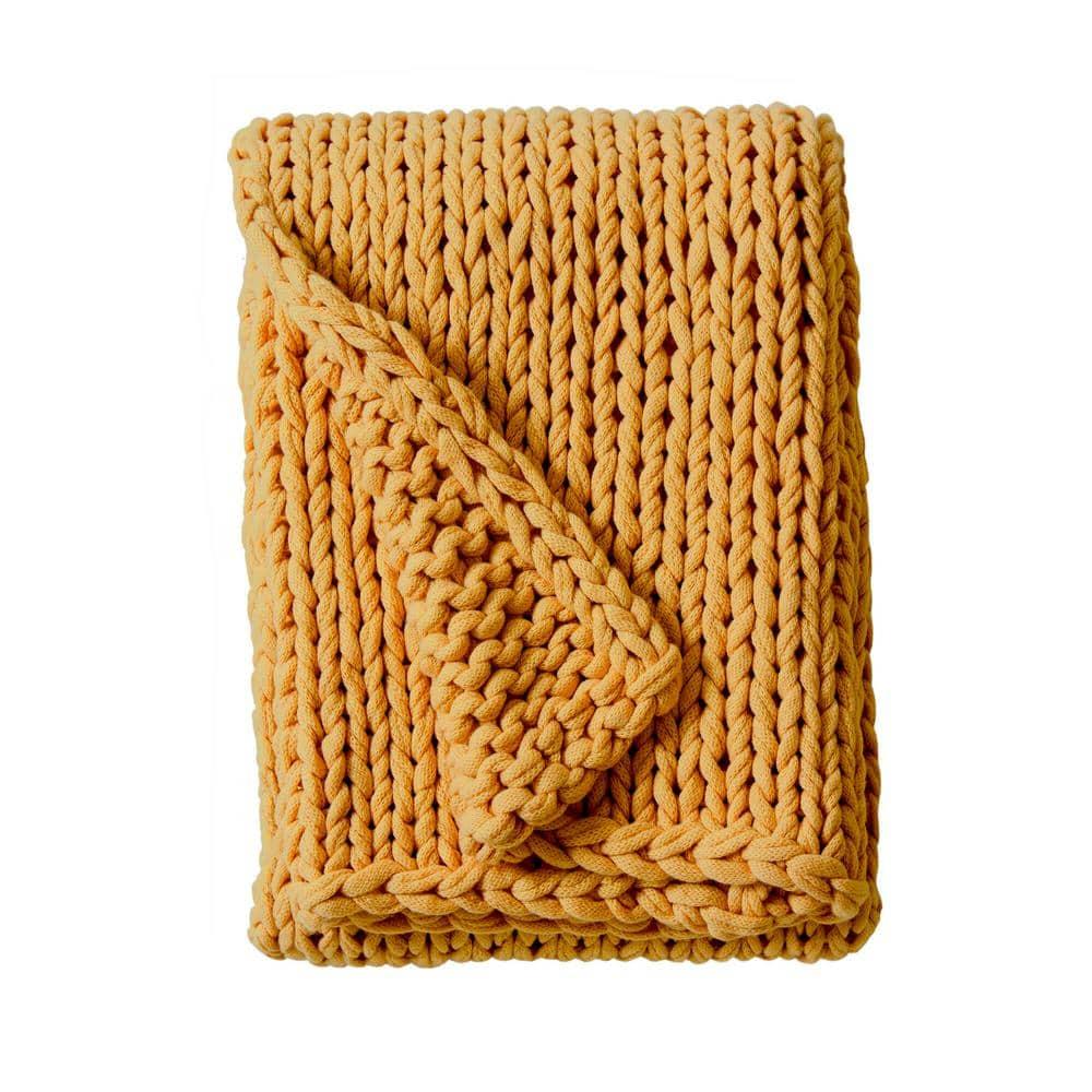 50"x60" Chunky Double Knit Handmade Throw Blanket Yellow - Madison Park: Cozy, Durable, All-Season
