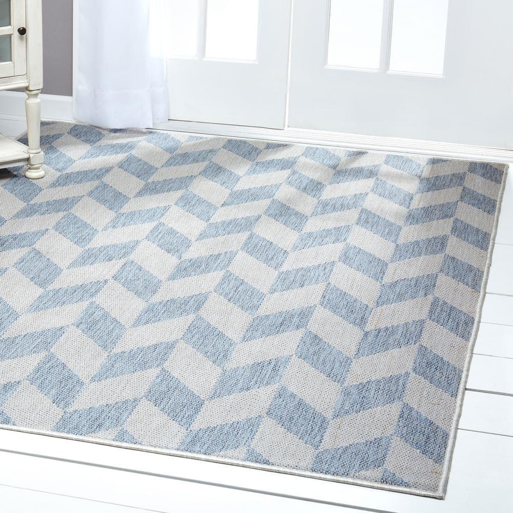 Nicole Miller New York Patio Country Calla Herringbone Indoor/Outdoor Area Rug, Blue/Grey