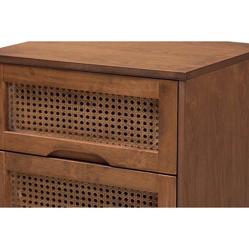 Baxton Studio Nura Walnut Brown Wood and Rattan King Size 3-Piece Bedroom Set