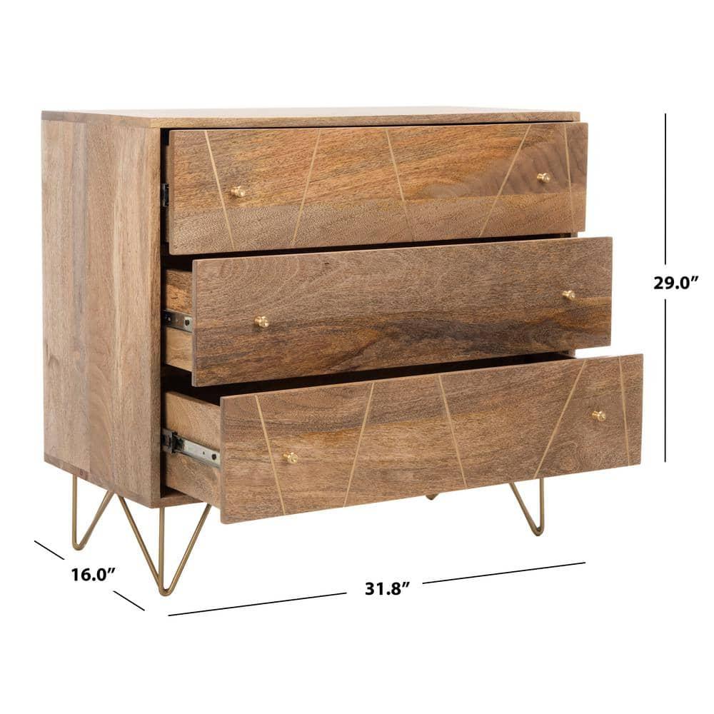 Marigold 3 Drawer Chest - CHS9001 - Natural/Brass - Safavieh