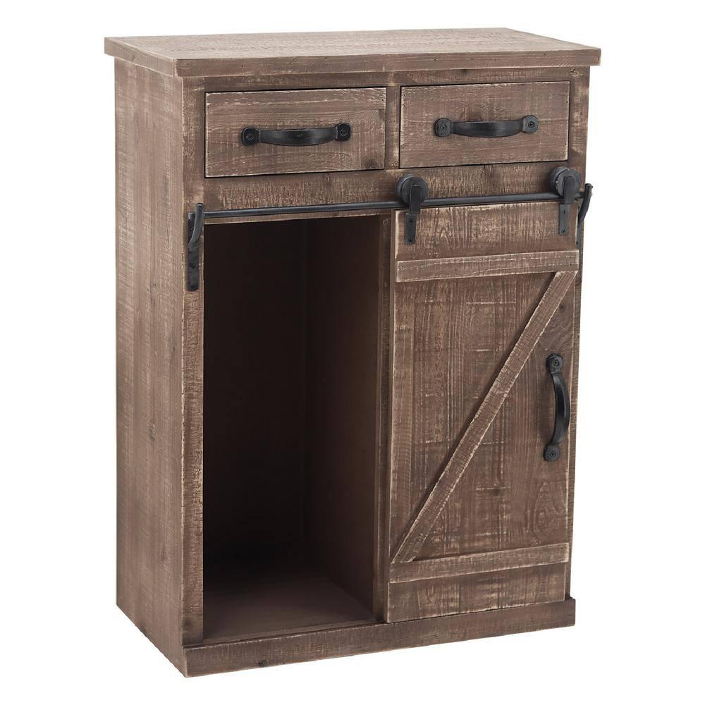 Parisloftinc Rustic Wood End Table with Sliding Barn Door Brown