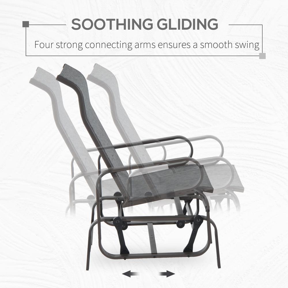 Gray Steel Outdoor Patio Glider Chair with Brown Frame