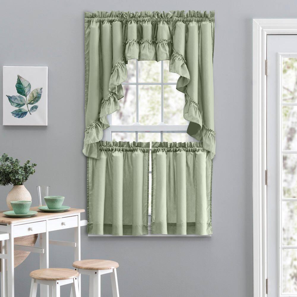 Ellis Stacey 1.5" Rod Pocket High Quality Fabric Solid Color Window Ruffled Swag 60"x38" Sage