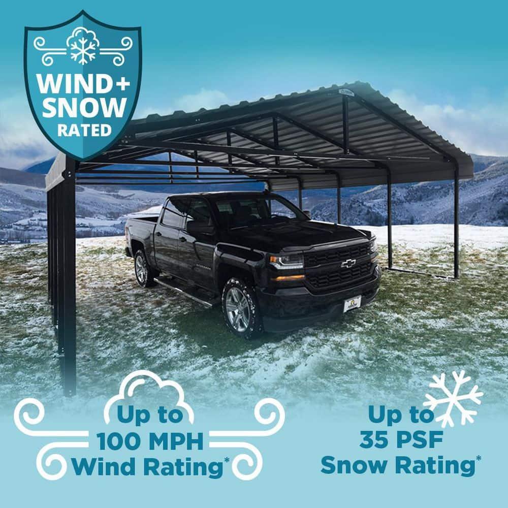 Arrow 24 x 20 ft Charcoal Carport with 1-sided Enclosure