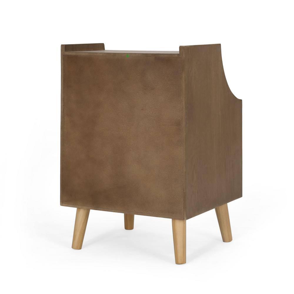 Noble House Barrere End Table with Hutch, Walnut, Natural, and Antique Gold