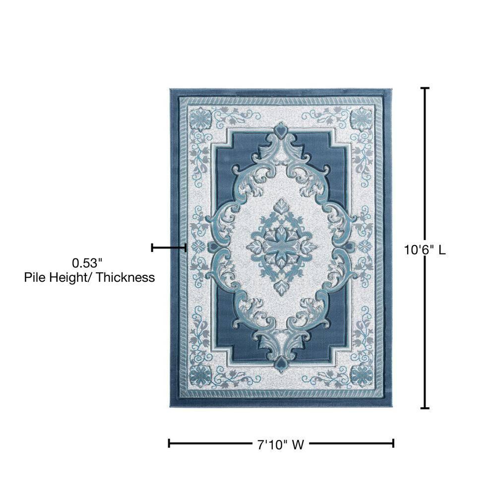 Designer Home Swan Area Rug 2050 10563 Fallon Aqua Medallion Curls 7' 10" x 10' 6" Rectangle