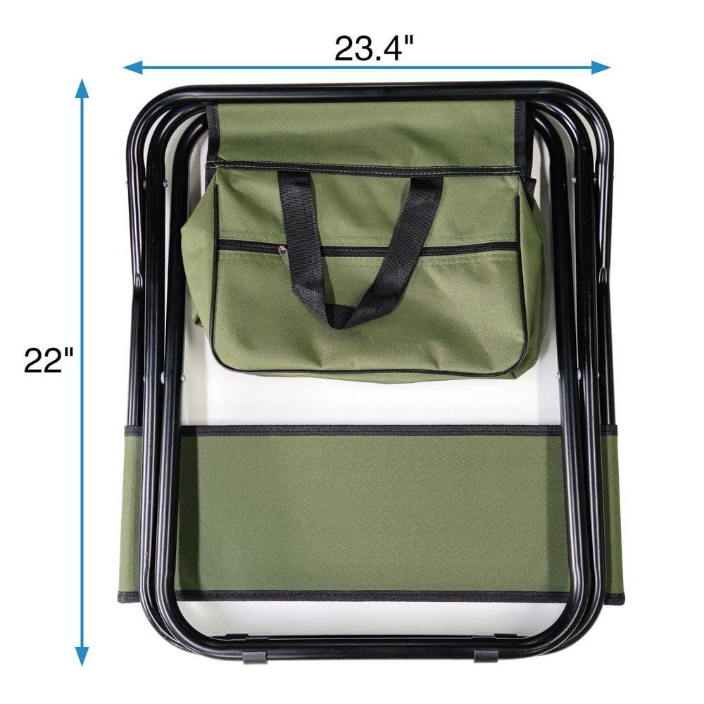 Green Steel Armless Folding Camping Chairs with Storage Bag, Set of 4