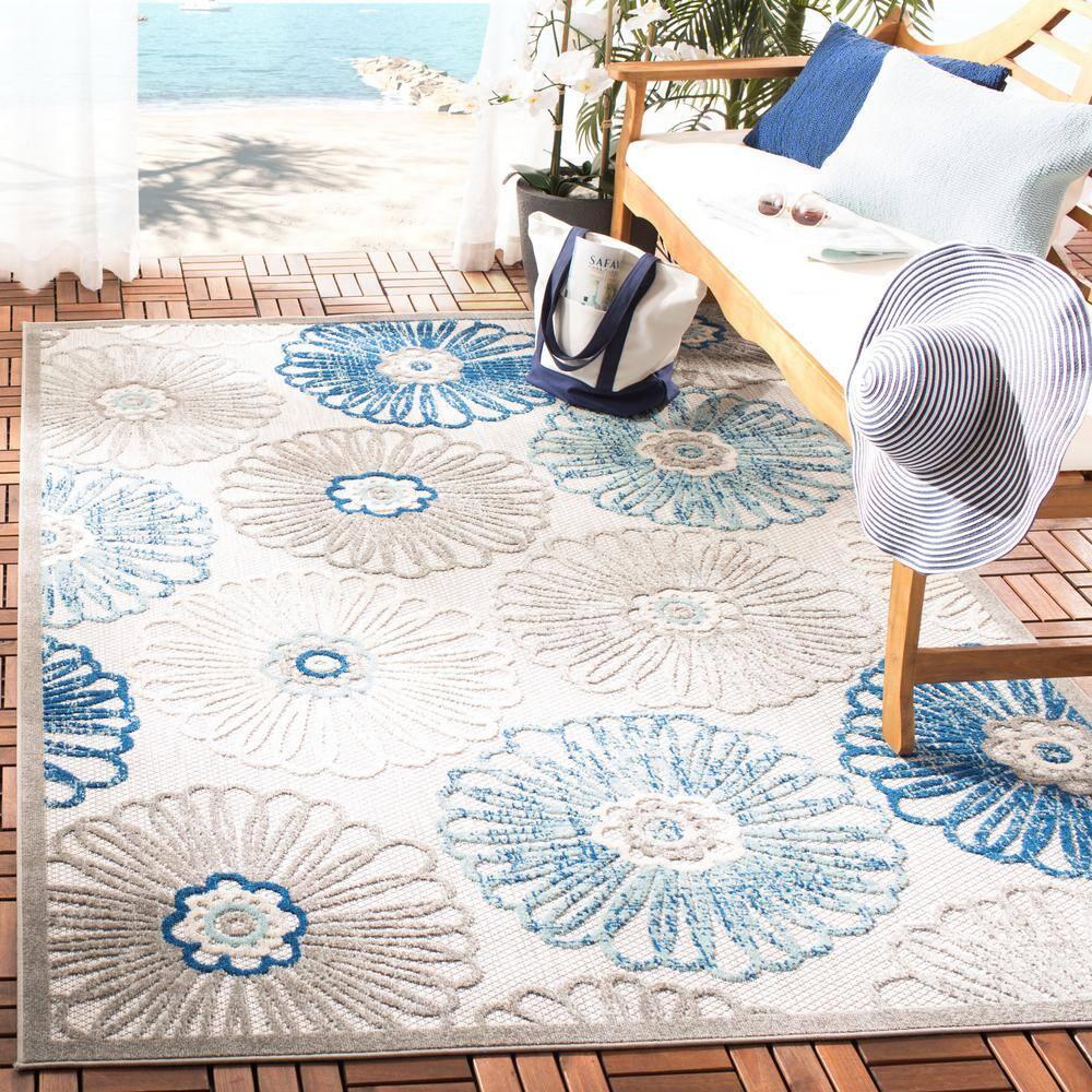 Cabana CBN801 Power Loomed Indoor/Outdoor Area Rug - Grey/Blue - 4'x6' - Safavieh.