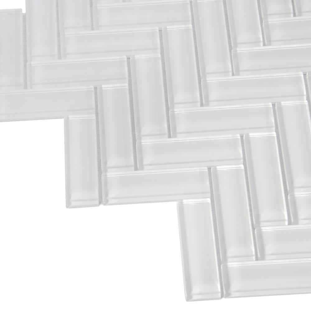 11"X 12.6" Herringbone Polished Glass Mosaic Tile