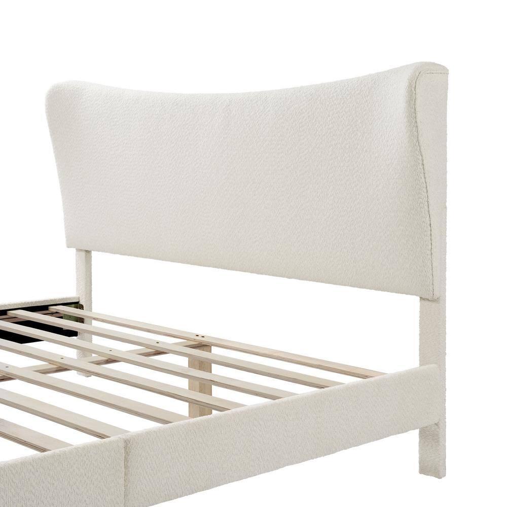 24/7 Shop At Home Queen Heartwild Modern Boucle Upholstered Wingback Platform Bed White