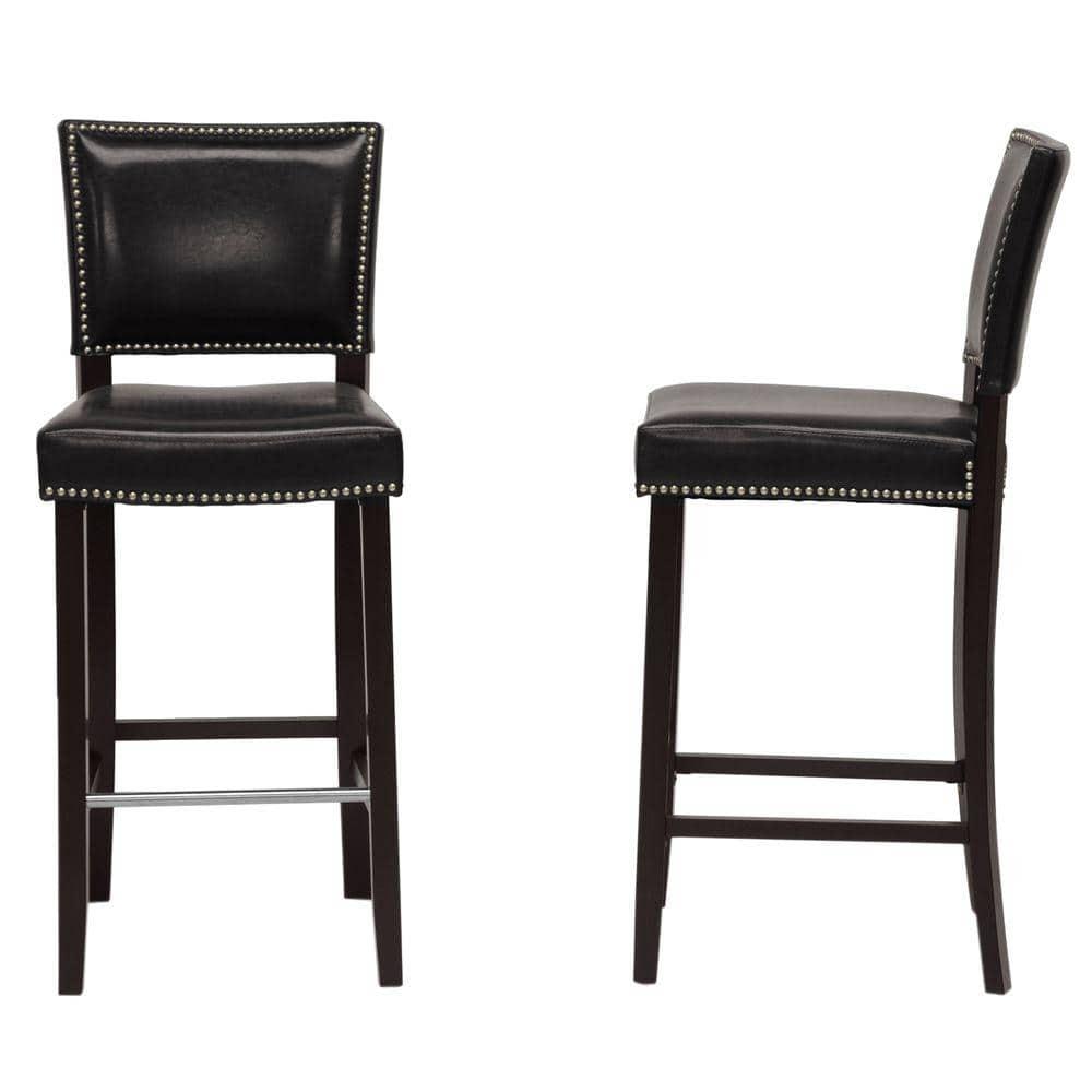 Set of 2 Aries Modern Barstools with Nail Head Trim Black - Baxton Studio