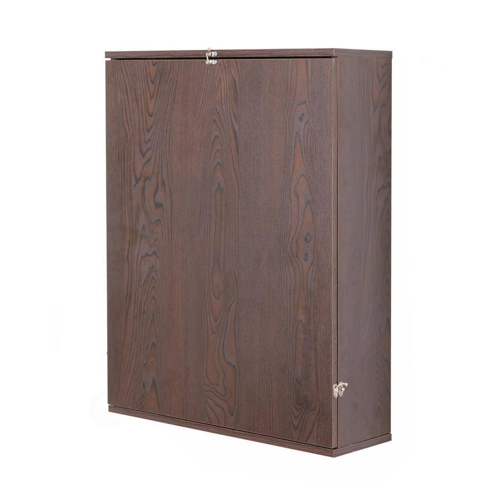 Basicwise Wall Mount Laptop Fold-out Desk with Shelves, Brown