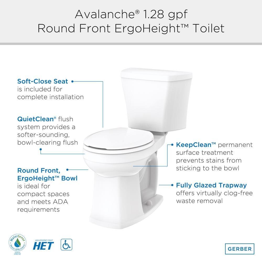 Gerber Gws31802 Avalanche 1.28 Gpf Two Piece Round Chair Height Toilet - White