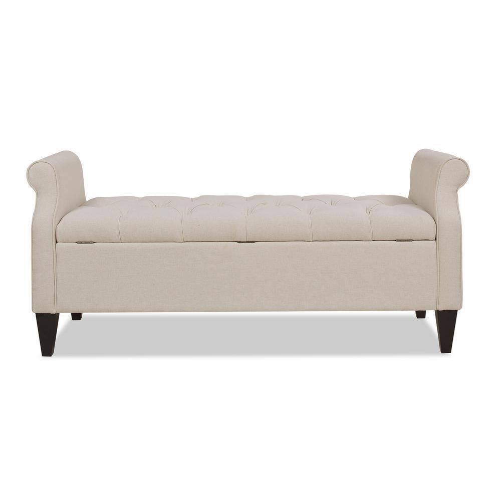 Jacqueline Tufted Roll Arm Storage Bench Sky Neutral