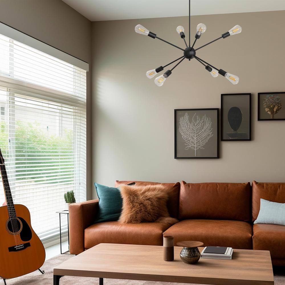 SineRise Sputnik Chandeliers Black, 8 Lights Modern Sputnik Lighting Fixture with Adjustable Height for Dining Room, Living Room, Kitchen, Bedroom and Hallway