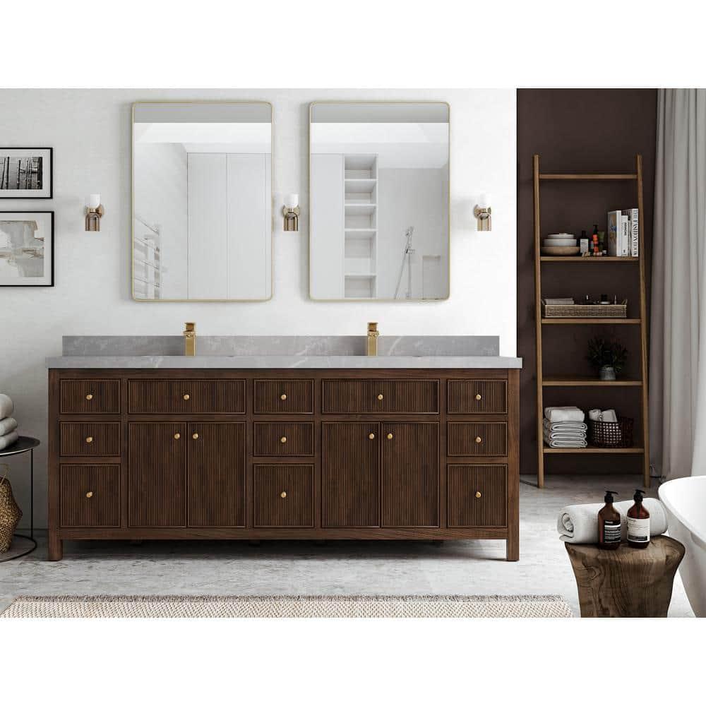 Willow Collections Sonoma 84 In. W X 22 In. D Double Sink Bathroom Vanity In Dark Walnut With Cove Edge White