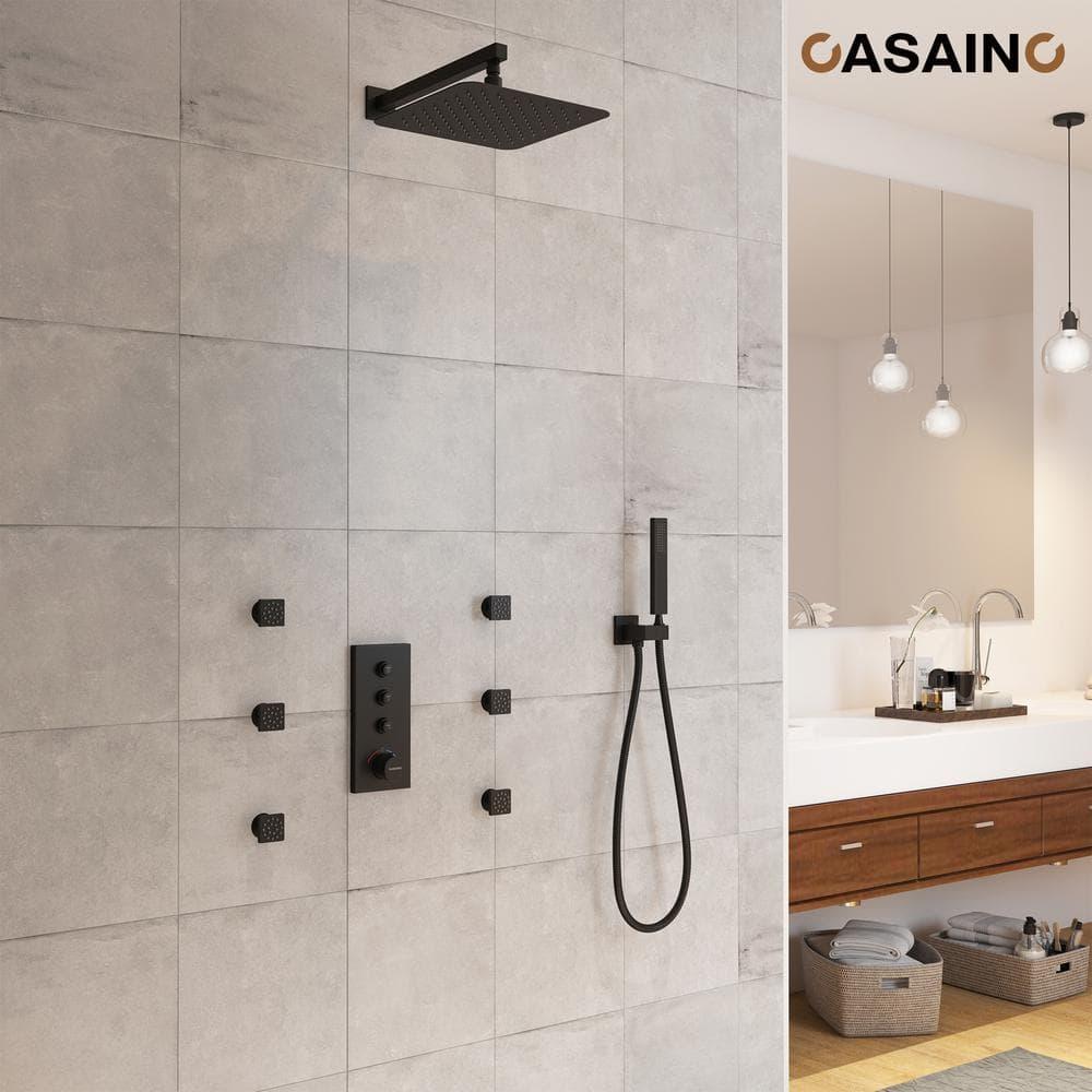 3 Functions 12 Inch Wall Mount Thermostatic Shower System with 6 Body Jets