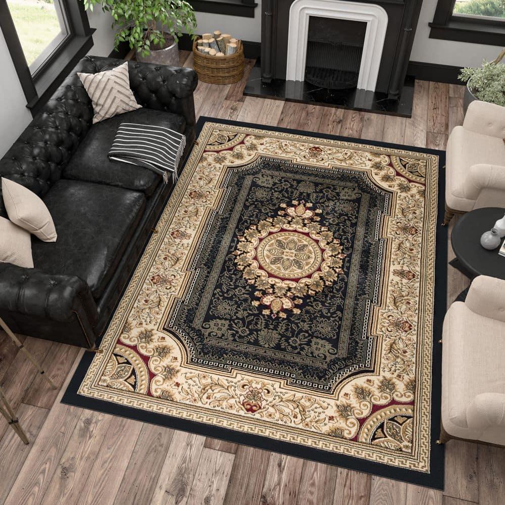 Tayse Sensation 2 x 3 (ft) Loomed Polypropylene Black Rectangular Indoor Floral/Botanical Oriental Throw rug