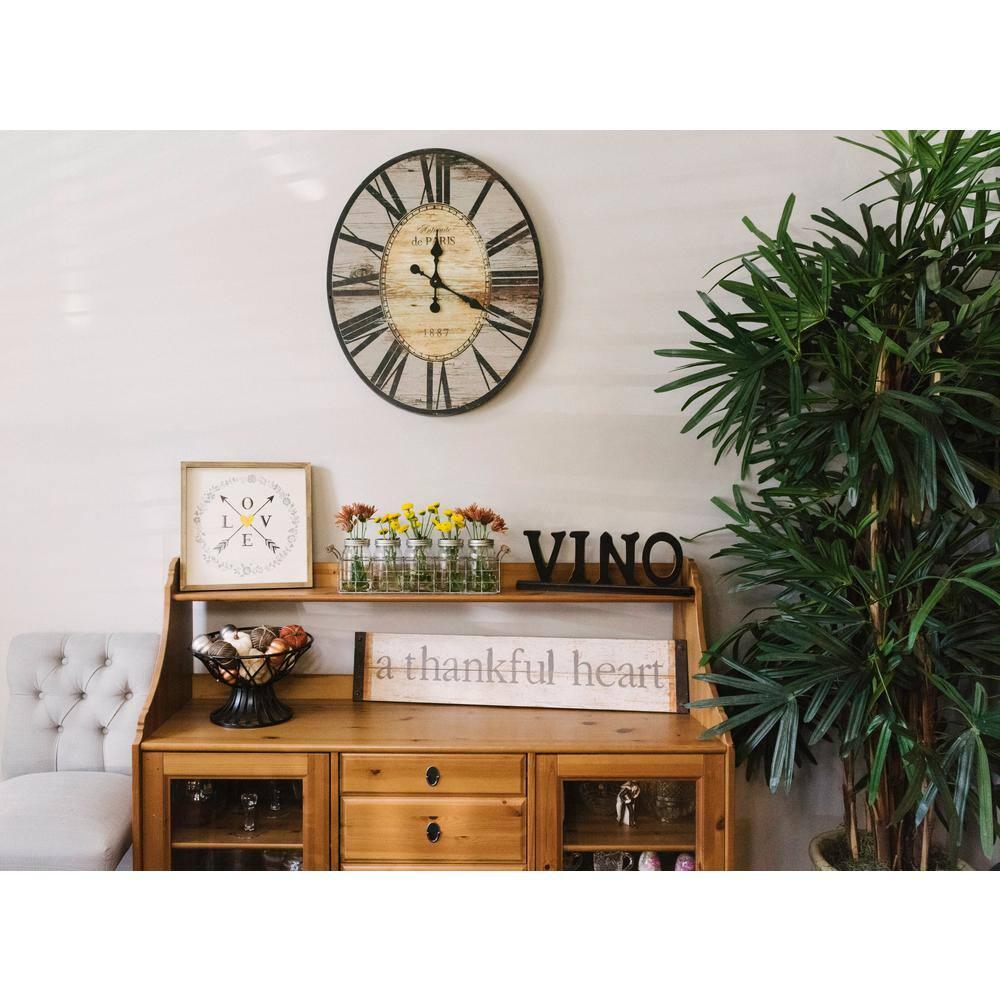 Woven Paths 29" Oval Distressed Grey Wood Wall Clock