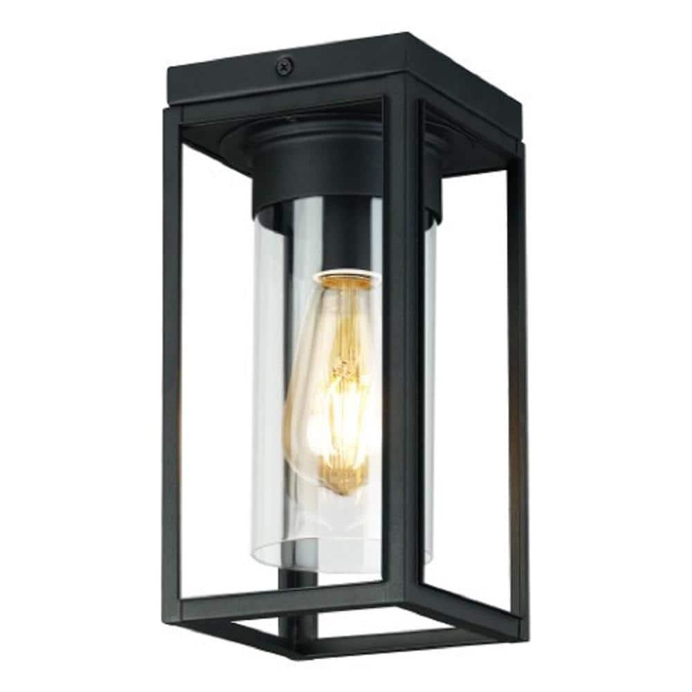 1-Light Walker Hill Outdoor Flush Mount Matte Black - EGLO: ETL Listed, Semi-Flush, Glass Shade, Steel Body