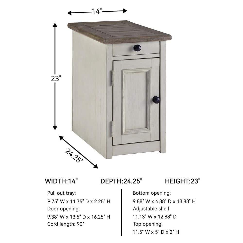 Signature Design by Ashley Bolanburg Chair Side End Table Brown/White: Vintage Style, USB Ports, Storage Cabinet