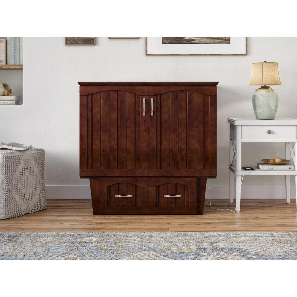 AFI Nantucket Twin Solid Wood Murphy Bed Chest with Mattress, Drawer & Charger, Walnut