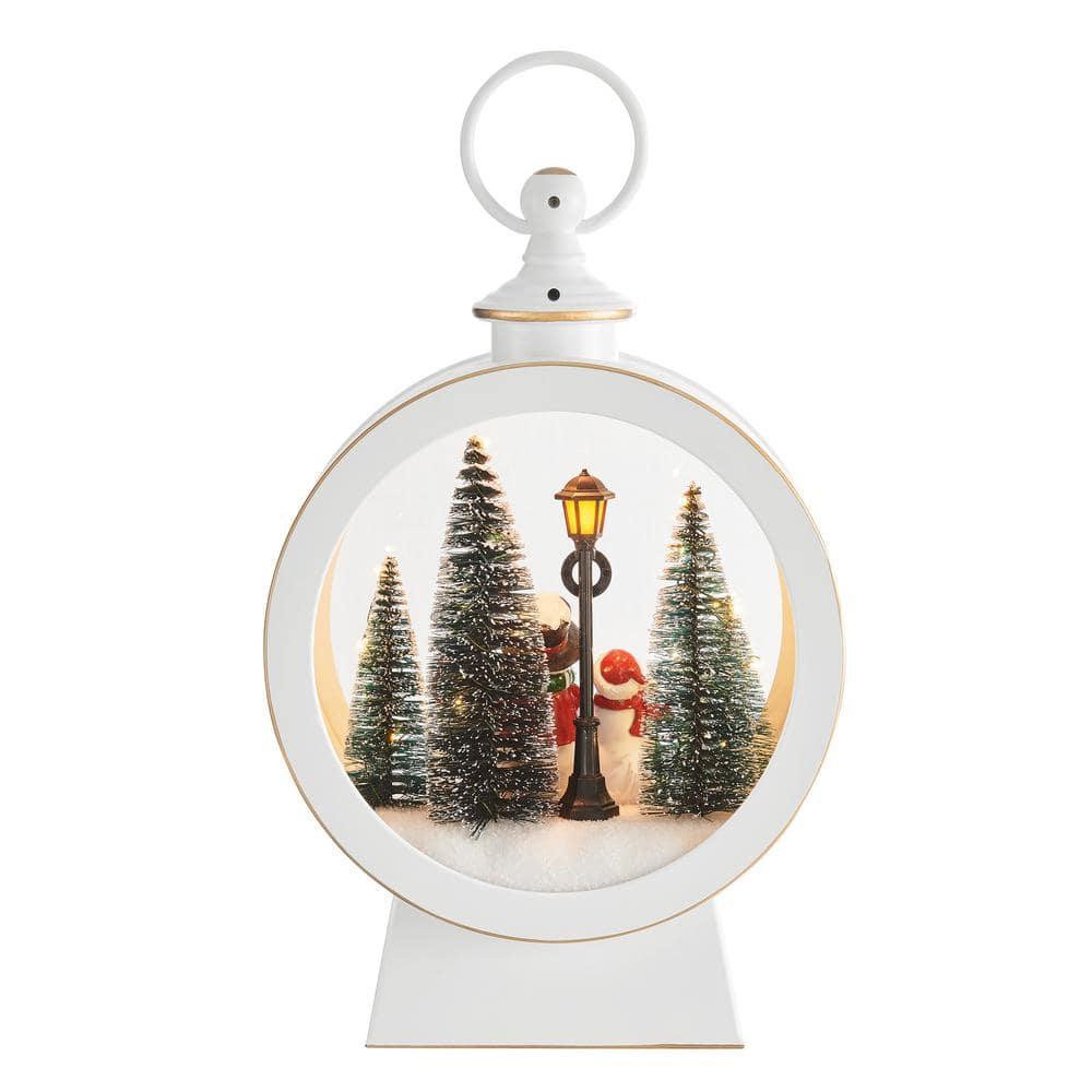 Danya B. Tabletop White Christmas Holiday Winter Snowman Scene Diorama Lighted Lantern Decoration - Oval