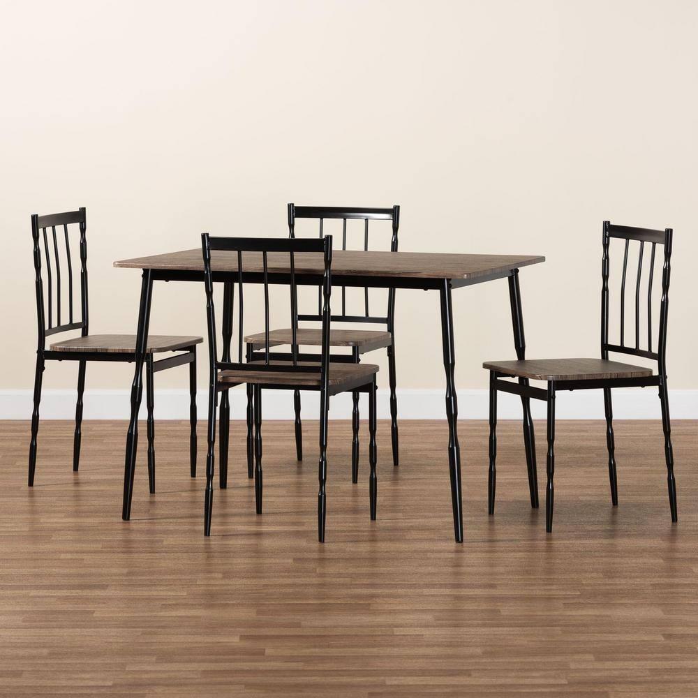 Baxton Studio Nevan Modern Industrial Brown Wood and Metal 5-Piece Dining Set