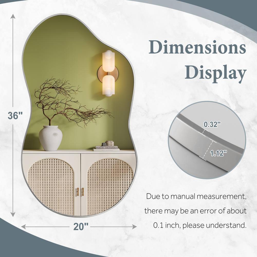 36 in. W. x 20 in. H Irregular Silver Aluminum Alloy Framed Wall Mirror Asymmetrical Wall Mirror