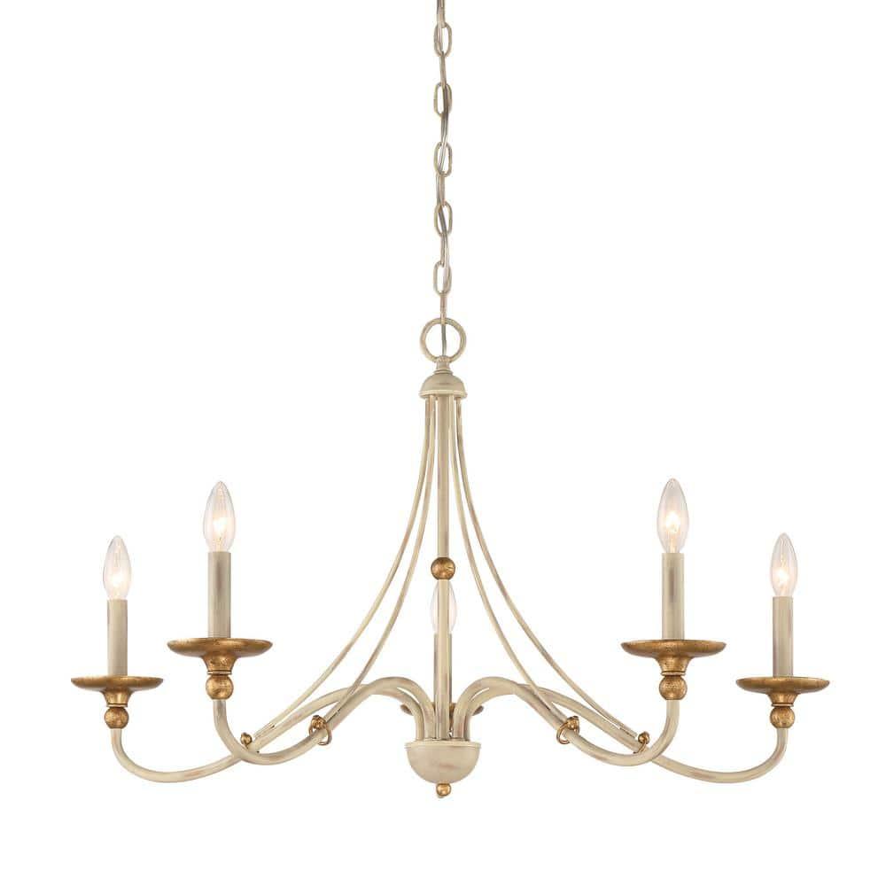Minka Lavery White Gold Pendant Chandelier 28" Wide Farmhouse French 5-Light Fixture for Dining Room House Foyer Kitchen Entryway