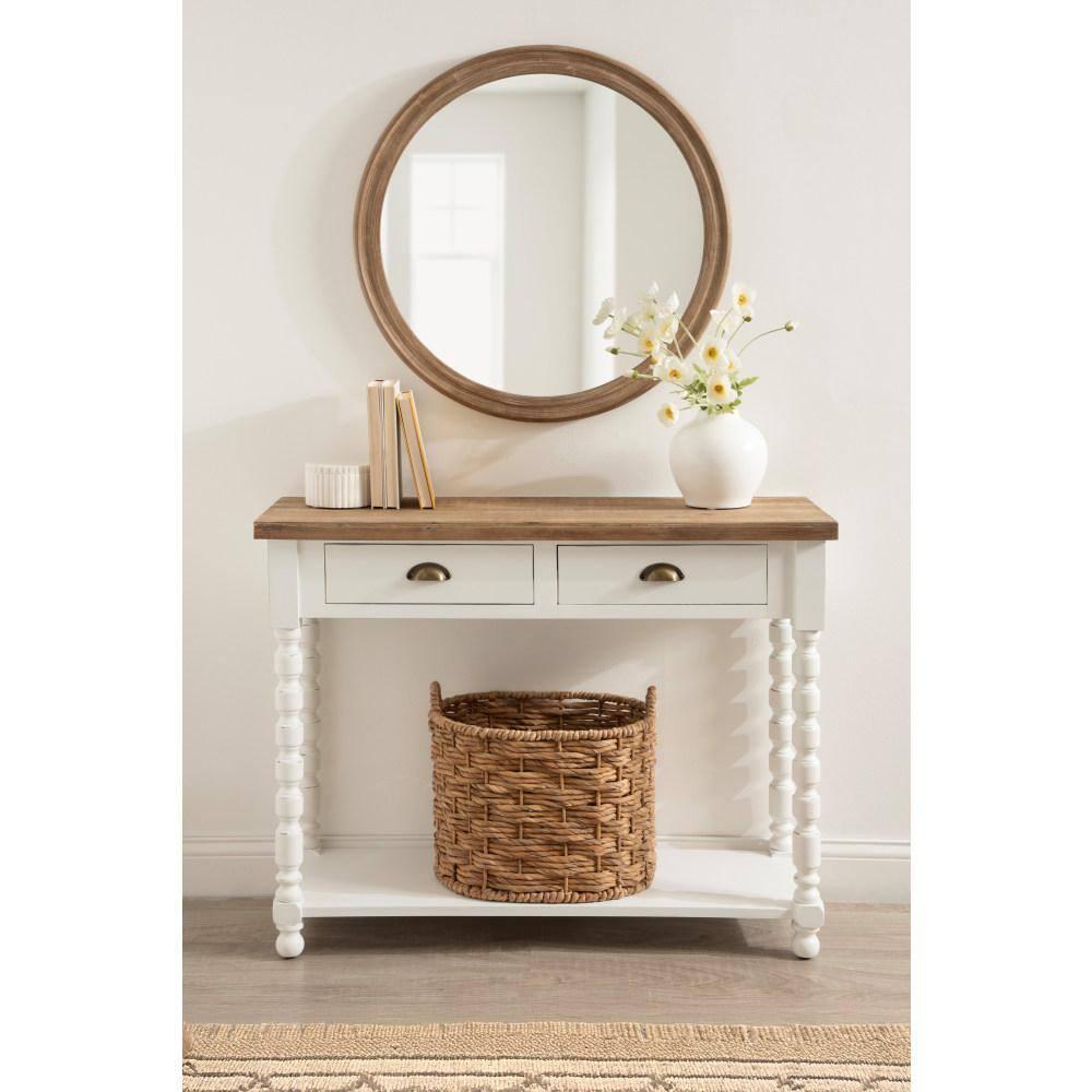 Kate and Laurel Rutledge Coastal Wooden Console Table with Shelf, 40 x 14 x 33, Hazelnut and White, Traditional Wood Entryway Table with Drawers and Decorative Turned Legs for Entry Storage Options