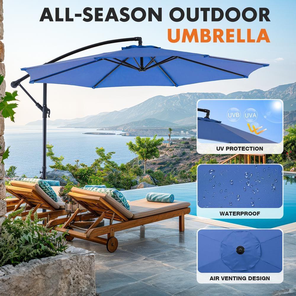 ZUNMOS Sombrilla Colgante para Exteriores de 10 Pies con Botón de Inclinación y Manivela, Bloqueo Automático, Pantalla de Poliéster, 8 Varillas, Azul
