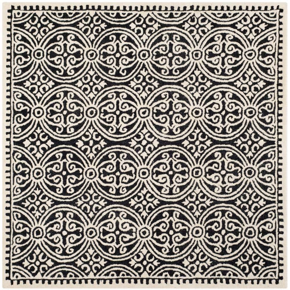 SAFAVIEH Cambridge Leslie Geometric Wool Area Rug, Black/Ivory, 10' x 10' Square