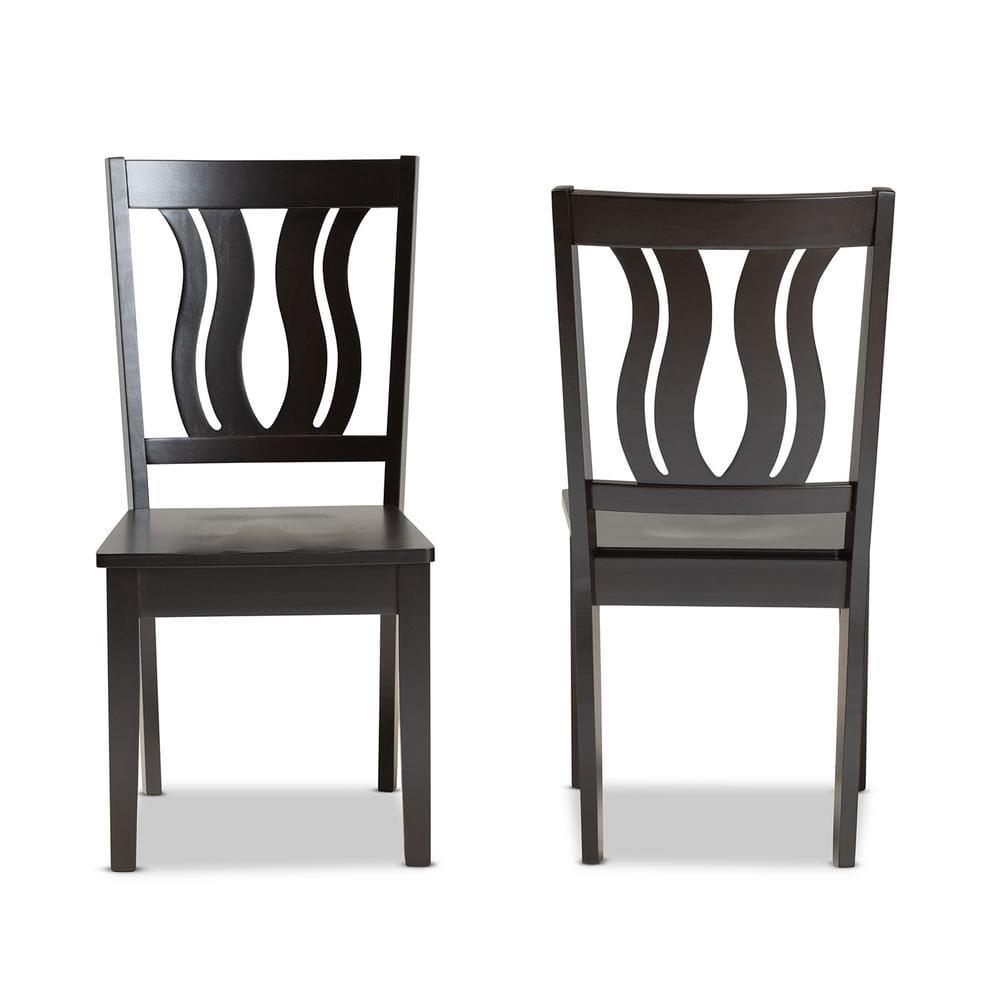 2pc Fenton Wood Dining Chair Set Brown - Baxton Studio: Geometric Back, Unupholstered, Malaysian Craft