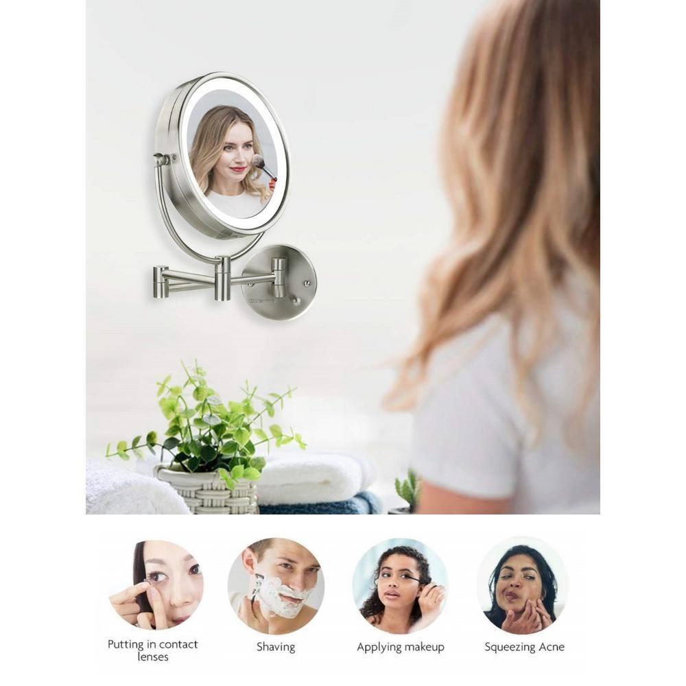 Ovente Wall Mounted Vanity Makeup Mirror 8.5 Inch with 7X Magnification and Natural LED Lights, Double-Sided with Hardwired Electrical Connection