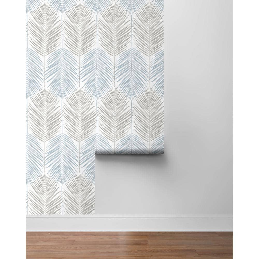 NextWall  Two Toned Palm Peel and Stick Wallpaper 20.5 in. W x 18 ft. L - Blue Mist & Daydream Grey