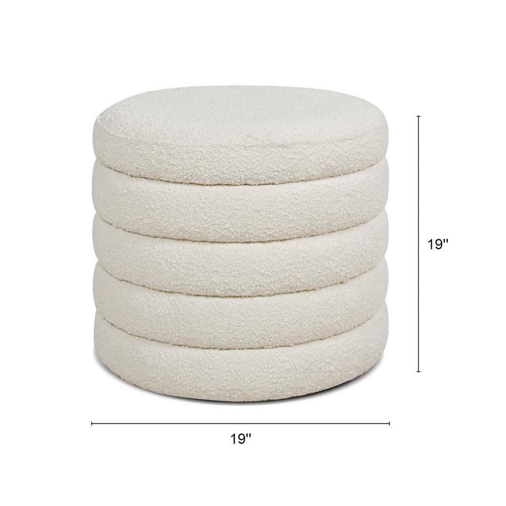 NicBex Modern 19" Round Storage Ottoman Wood Footstools with Boucle Fabric for Bedroom and Living Room, White