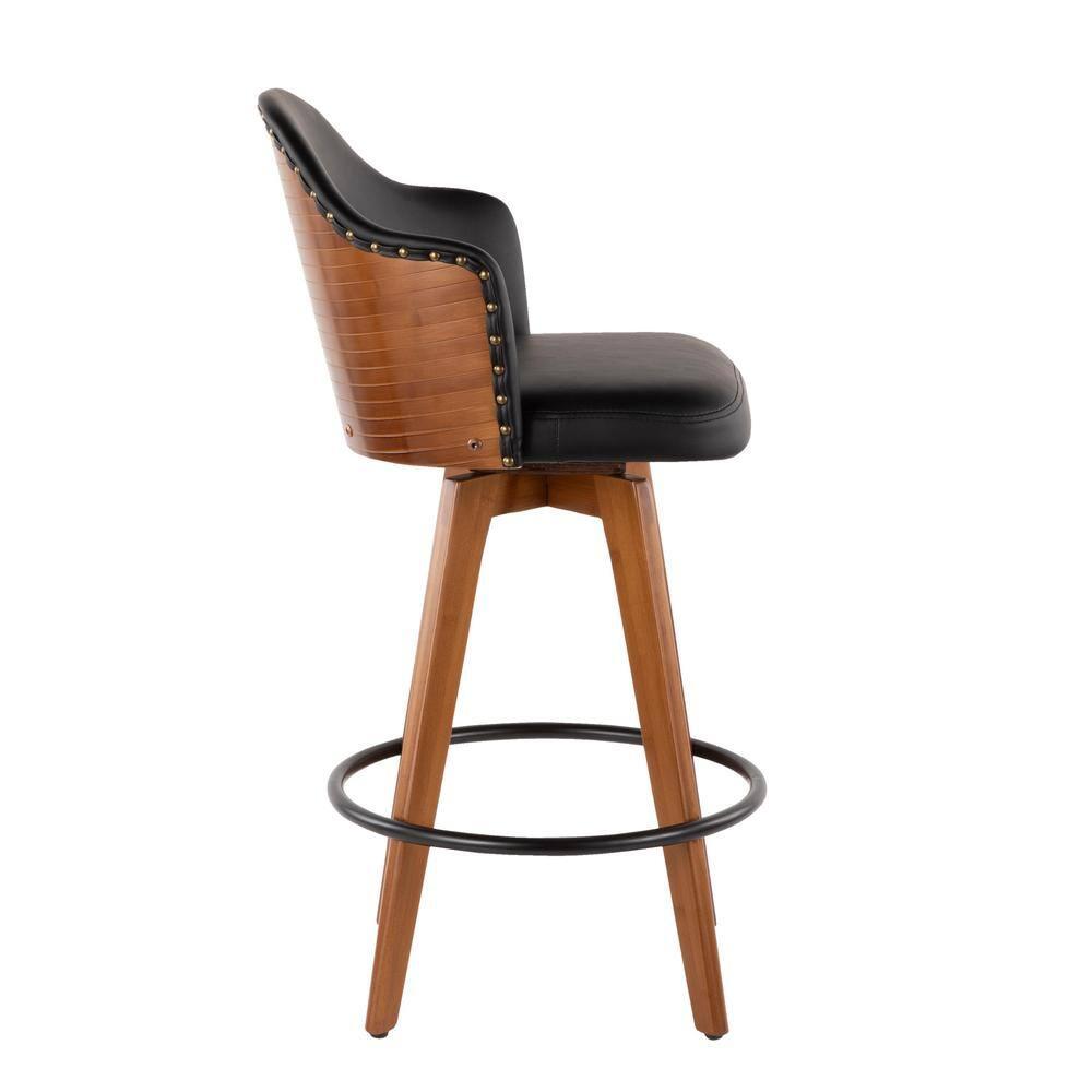 LumiSource Walnut Bamboo, Black PU, Black Metal, Brass Metal Ahoy Counter Stool