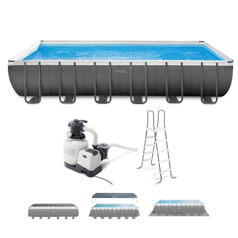 Intex 26363EH Ultra XTR 24ft x 12ft x 52in Outdoor Above Ground Rectangular Swimming Pool Set with 2 Lounge Pool Recliner Floats & 72 Can Cooler Float