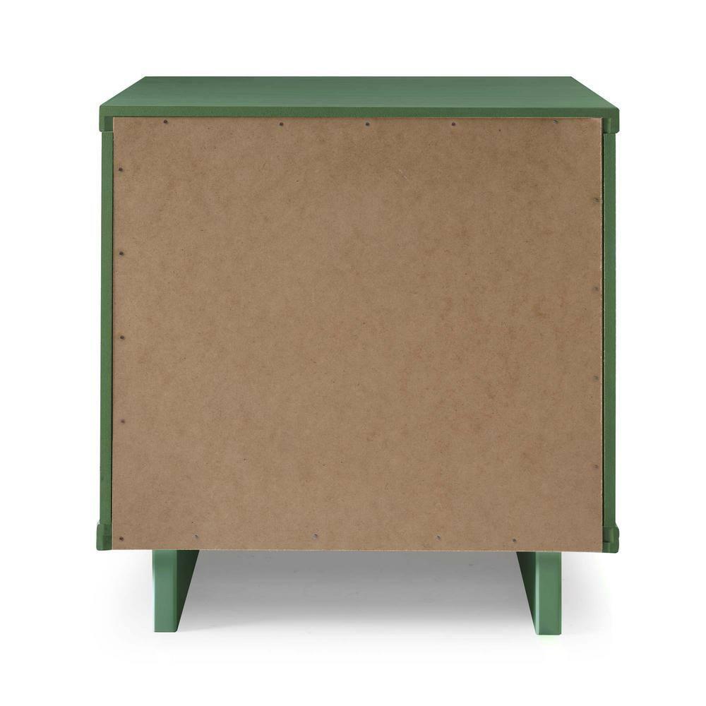 Manhattan Comfort Set of 2 Granville 2 Drawer Nightstands Sage Green: Modern Design, Soft Close, Metal Handles
