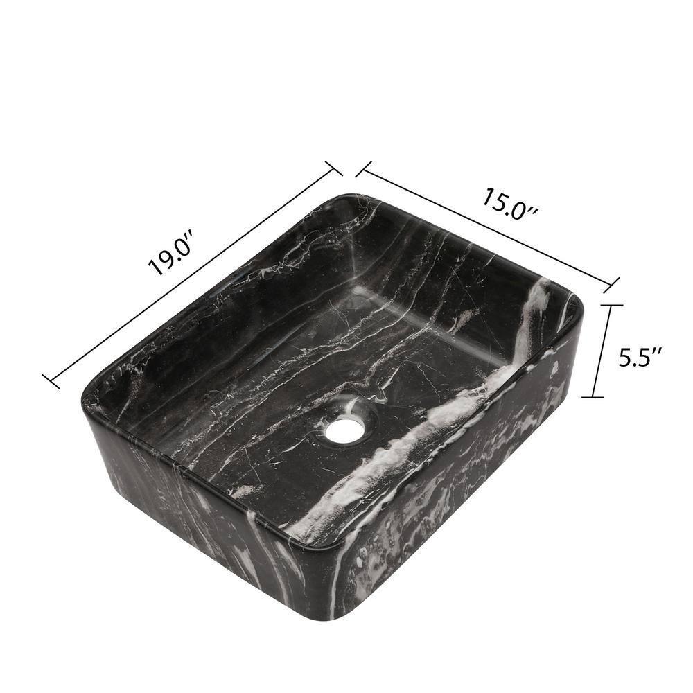 COUOKO COUOKO 19''L x 15"W Black Marble Ceramic Rectangular Vessel Bathroom Sink C-VSF1915-M