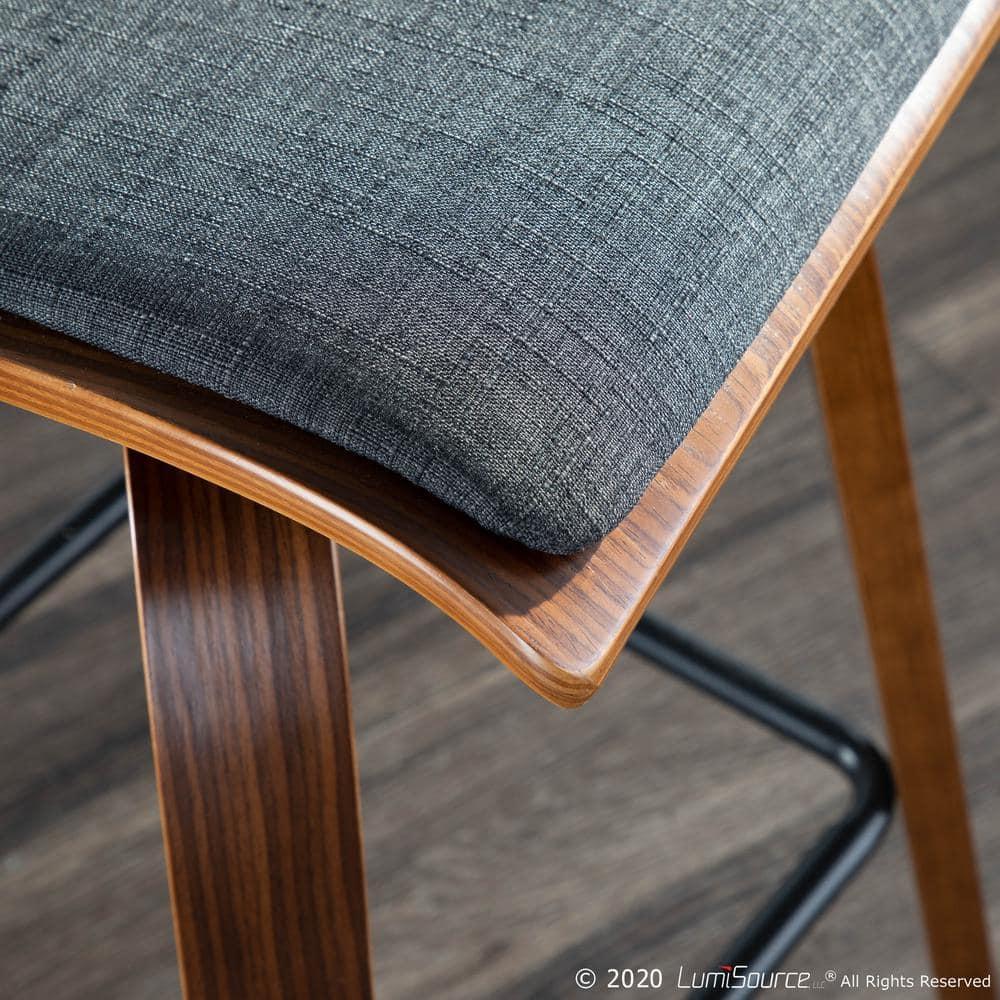 LumiSource Walnut Wood, Charcoal, Black Metal Folia Counter Stool - Set of 2