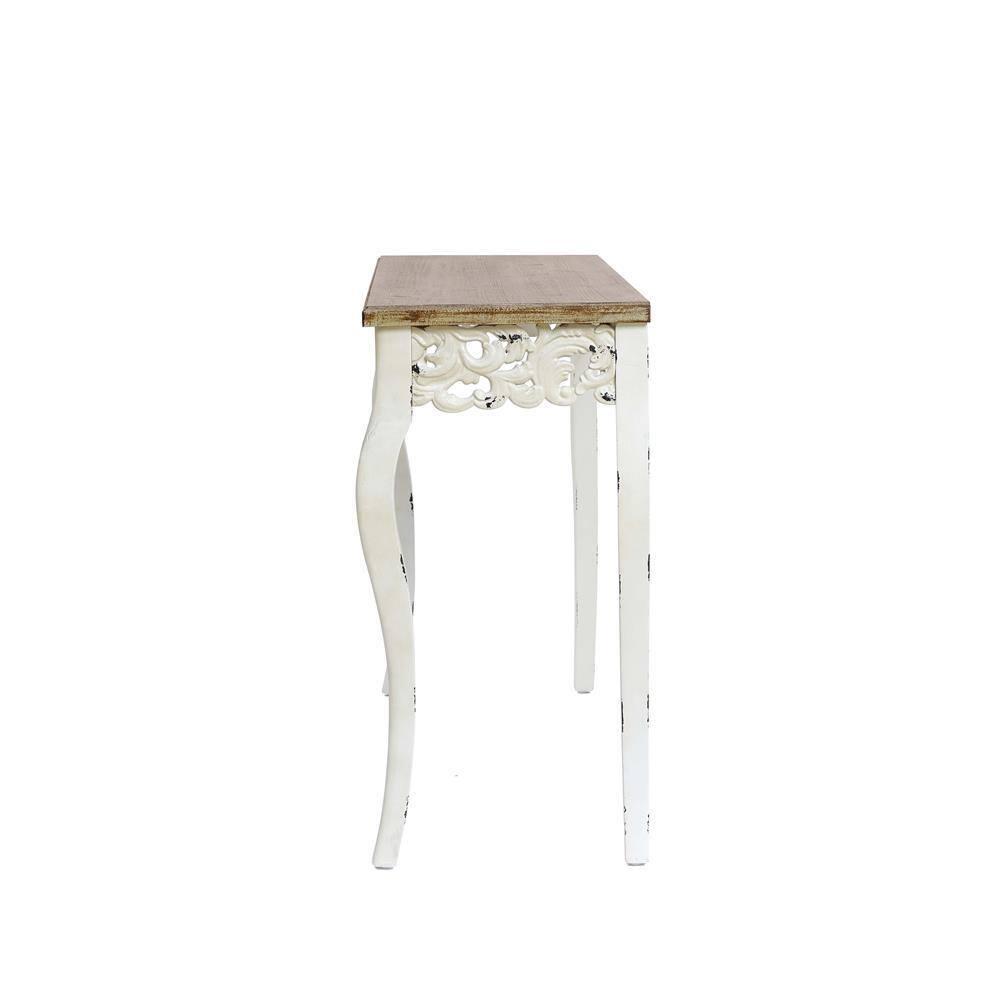 LuxenHome Victorian Off White and Natural Wood Console and Entry Table Off-White
