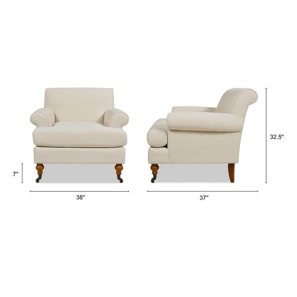 Jennifer Taylor Home Alana 38" Lawson Large Living Room Accent Arm Chair with Metal Casters, Light Beige