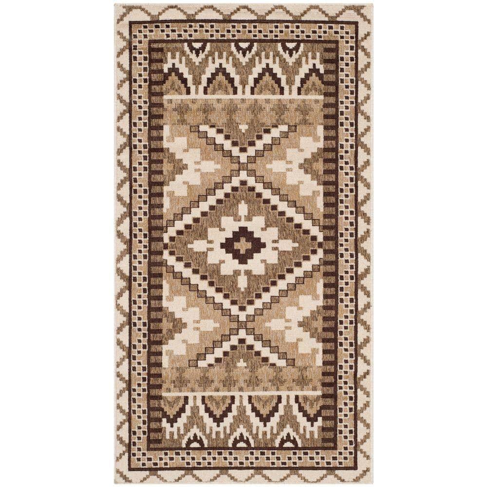 Veranda VER096 Power Loomed Indoor and Outdoor Accent Rug - Creme/Brown - 2'7"x5' - Safavieh.