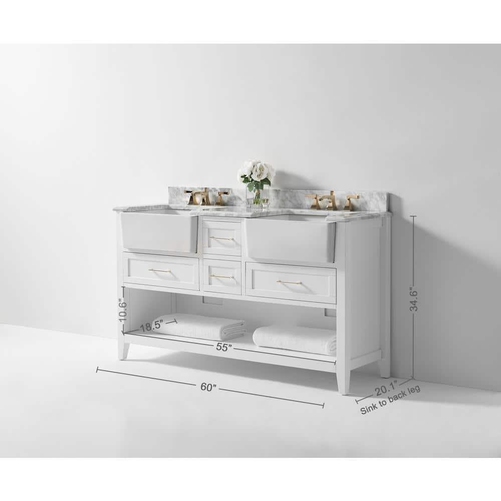 Ancerre Designs Hayley 60" Farmhouse Wood Bathroom Vanity Set in White