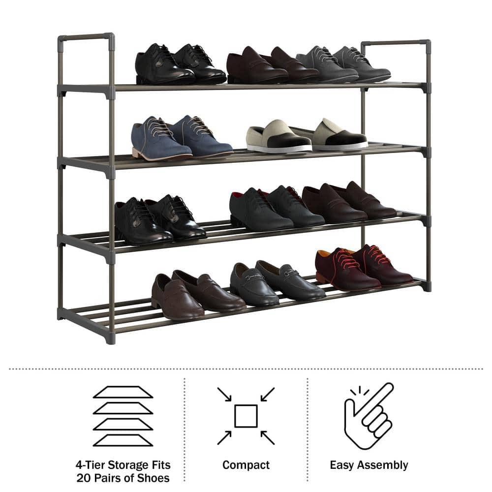 Home-Complete 4-Tier Shoe Rack for 20 Pairs Sneakers, Heels, Boots (Gray)